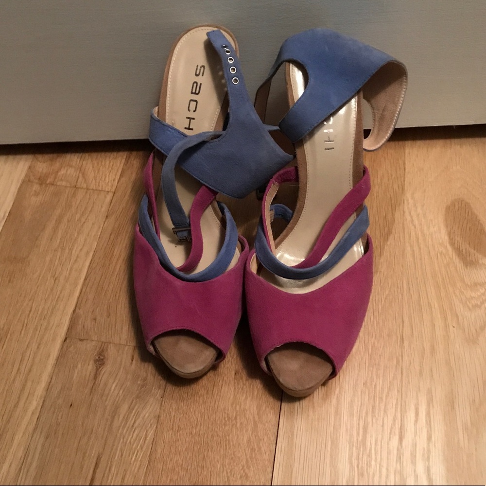 Suede purple and blue heels